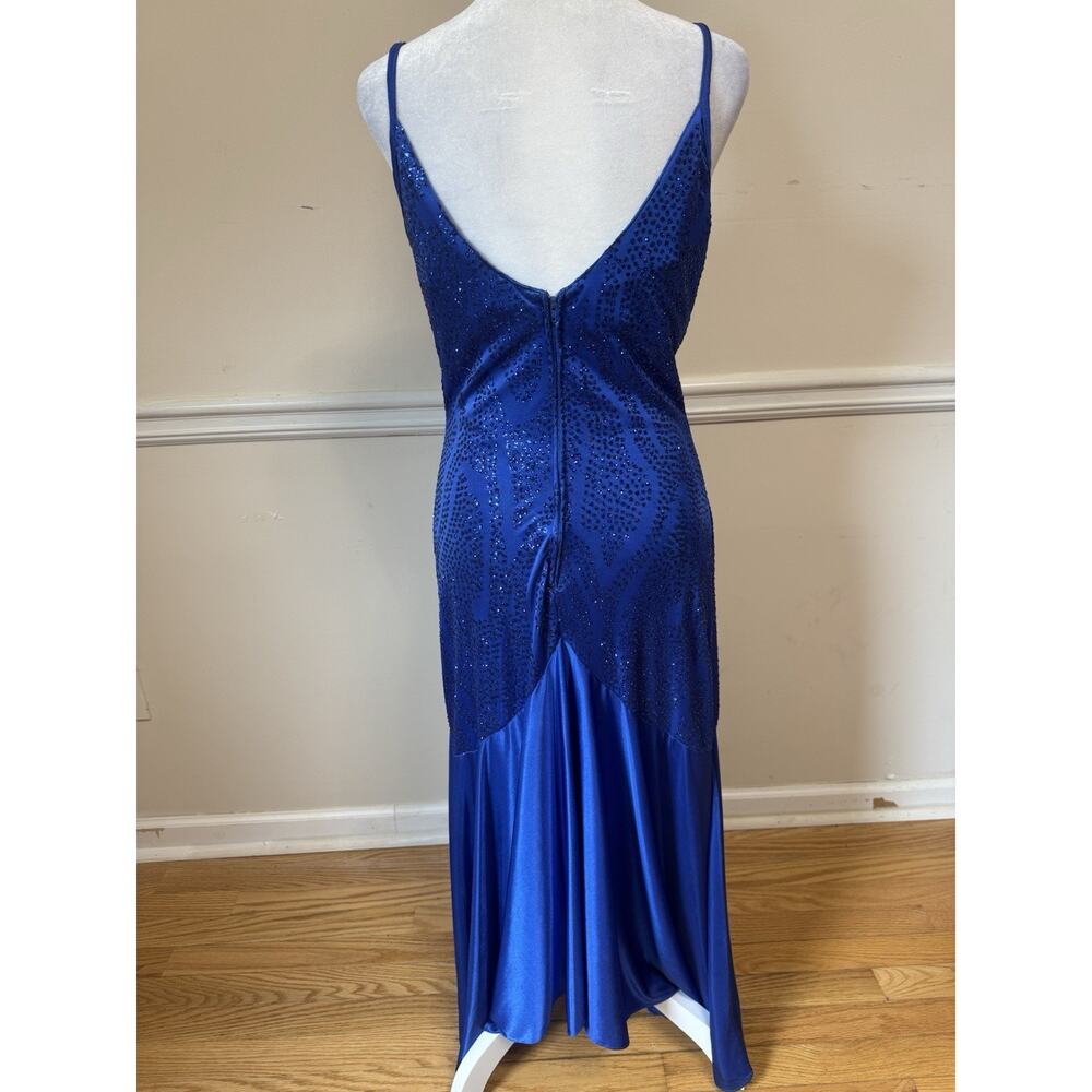New Leaf by Samir Royal Blue Beaded Mermaid Evening Gown Size 11/12 - Picture 6 of 8